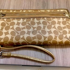 Coach Gold monogram wallet wristlet